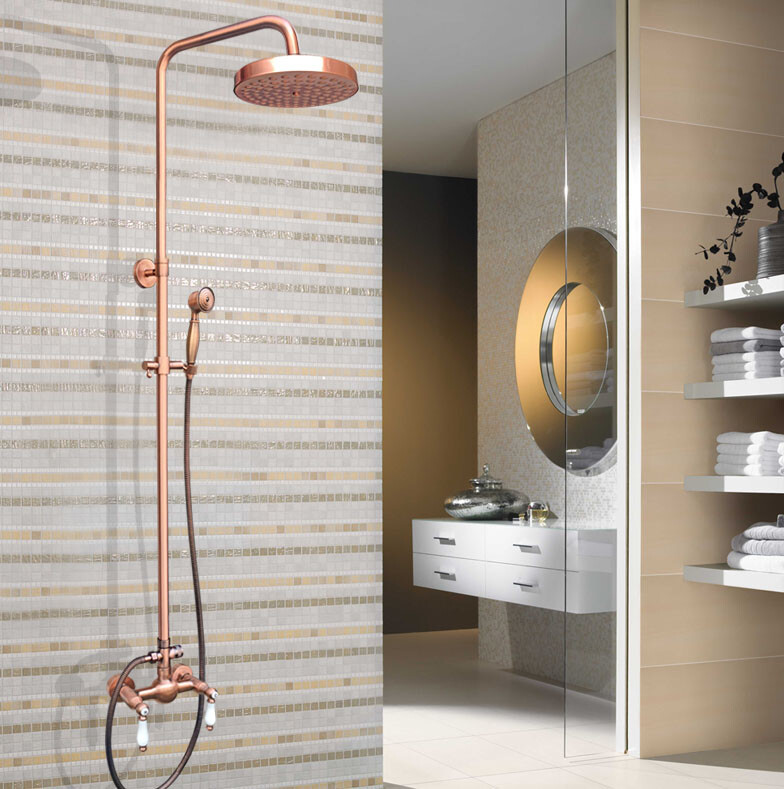 Antique Copper Bathroom Rain Shower Faucet Set Double Handle Mixer Tap 2rg582