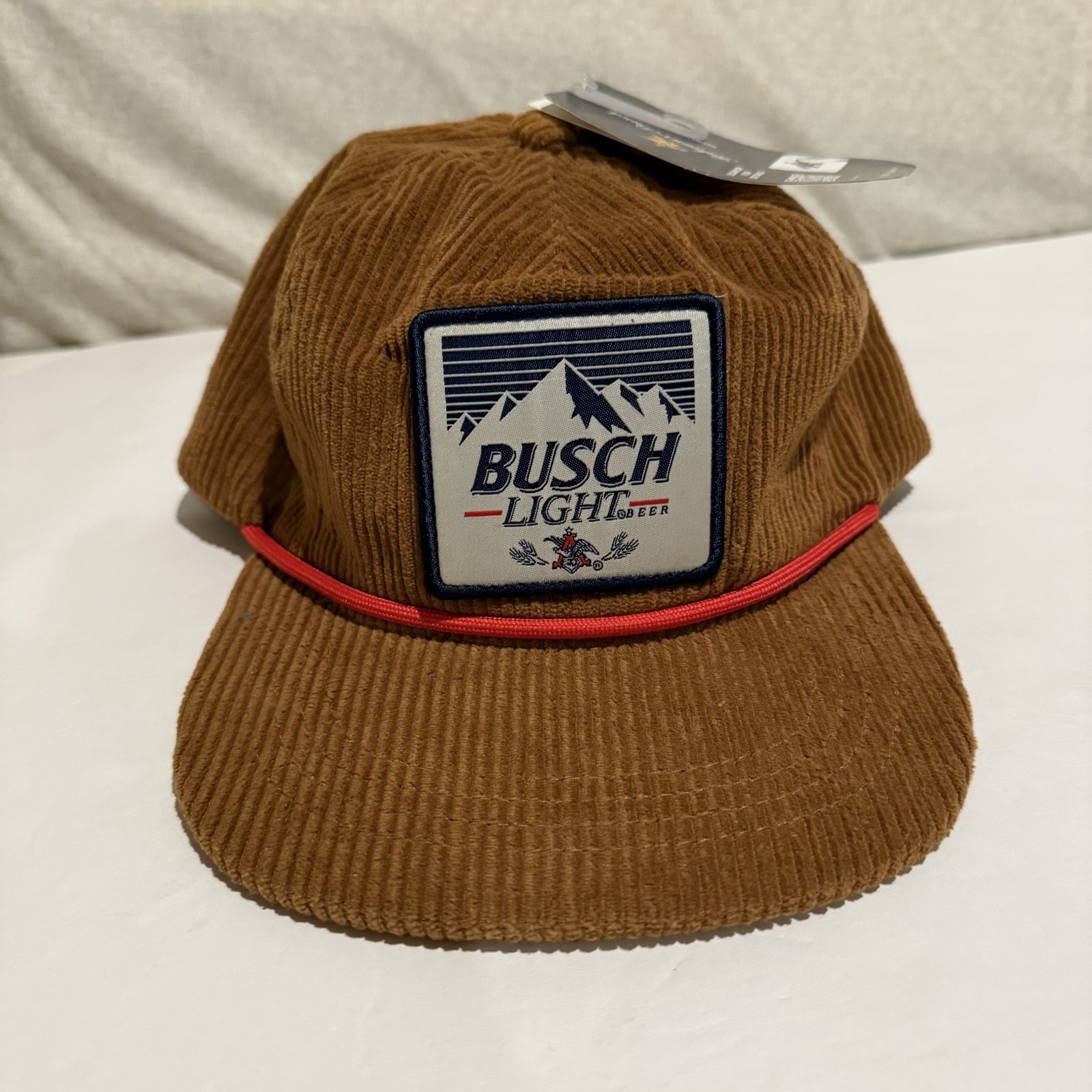 Retro Busch Light Beer Logo Patch Brown Corduroy Flat Bill Hat Anheuser NWT