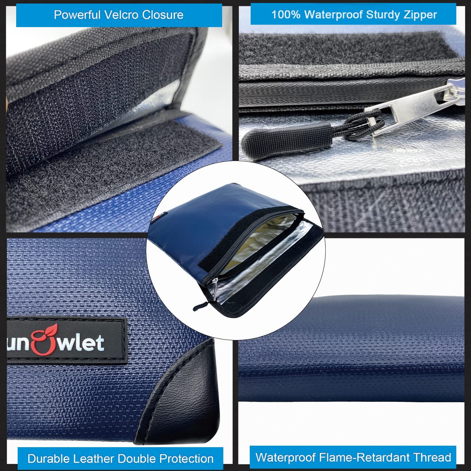 Fireproof Waterproof Money Document Bag, 13.9"x10.6", Blue