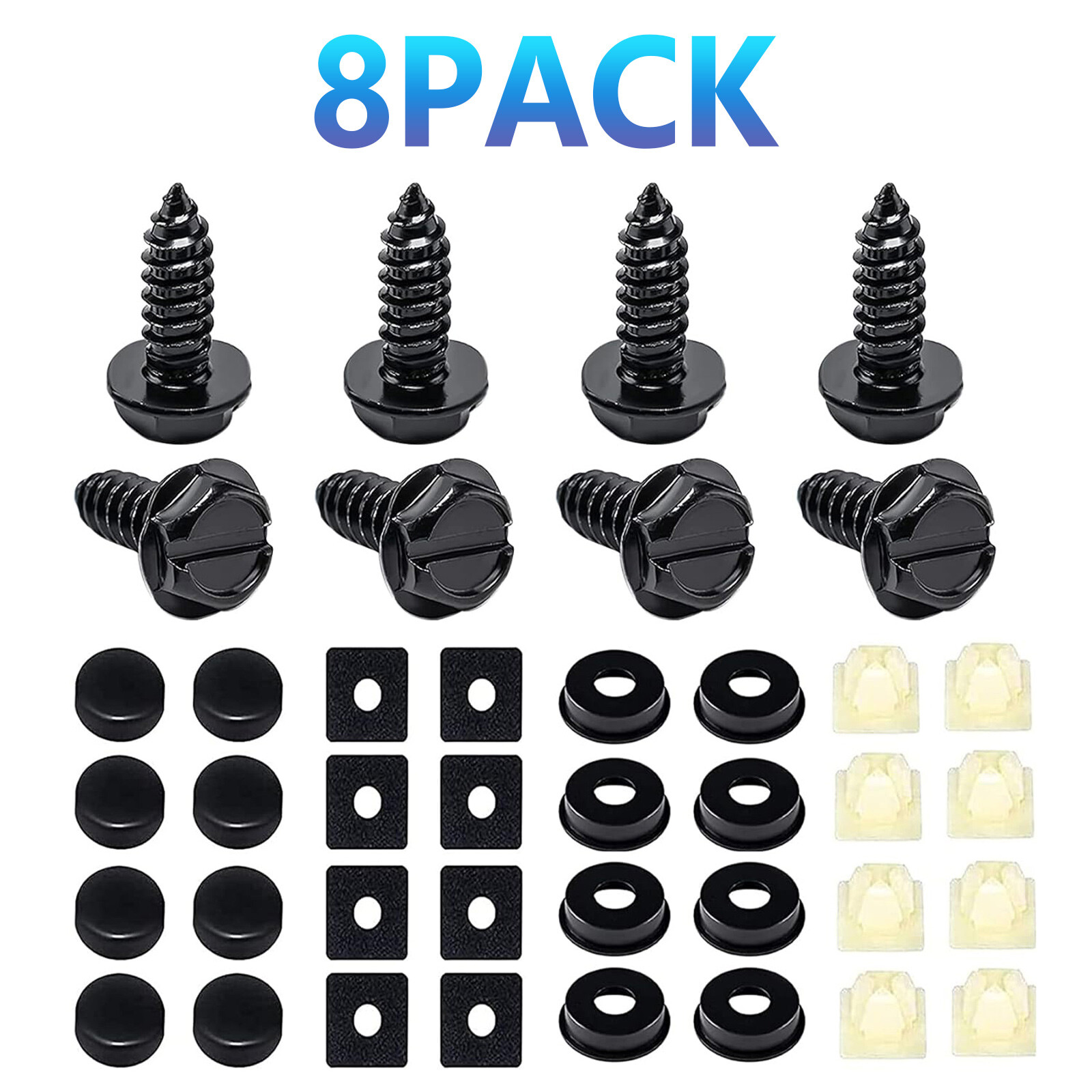 8 PCS Black License Plate Screws Stainless Steel Bolts Caps Car Fasteners Kit