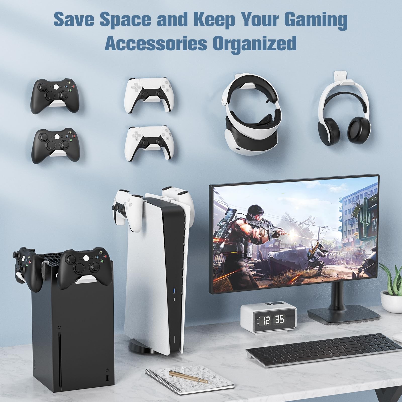 KUNSLUCK 6 Pack Controller Wall Mount for PS5, Xbox, Switch 6 Pack, White