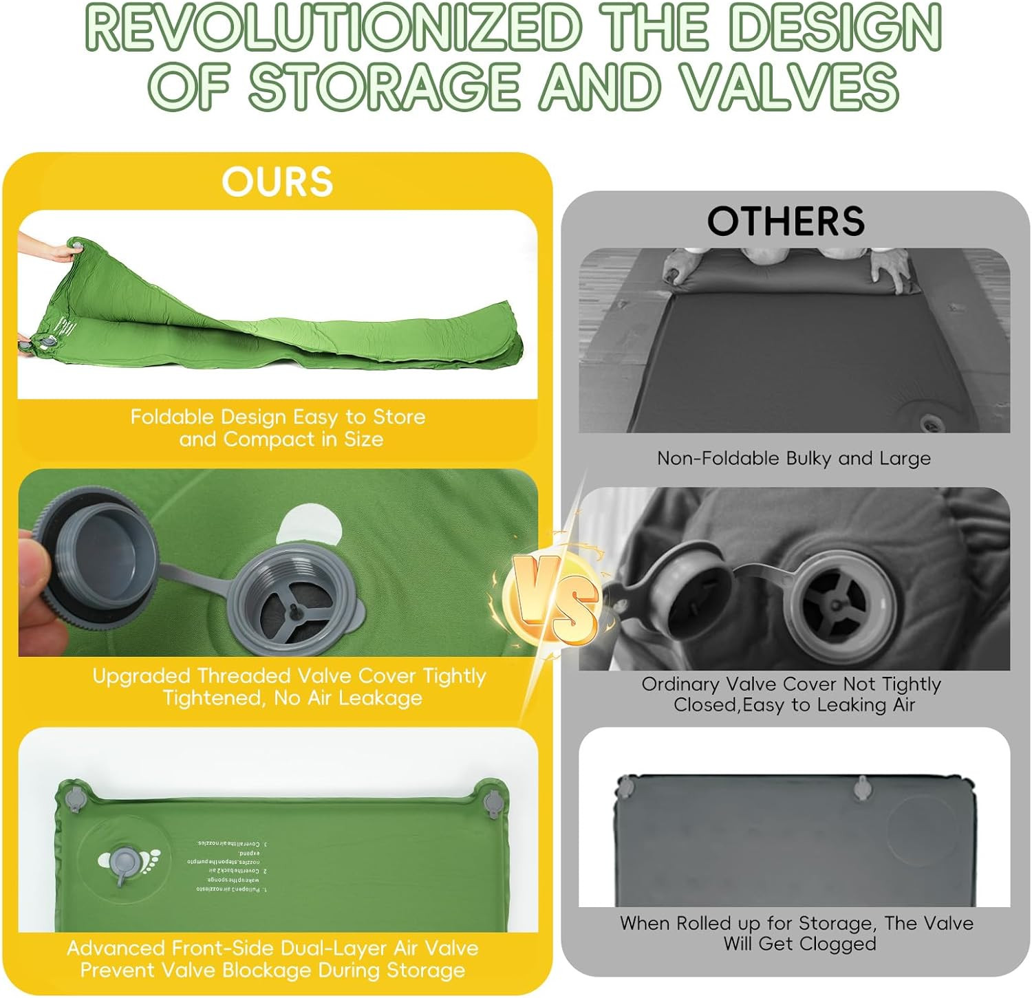 Memory Foam Camping Sleeping Pad, Foldable and Portable Self-Inflating Camping M