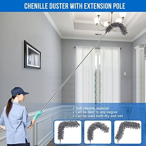 Microfiber Feather Duster Kit with Extendable Pole (30-100") - Bendable, Washabl