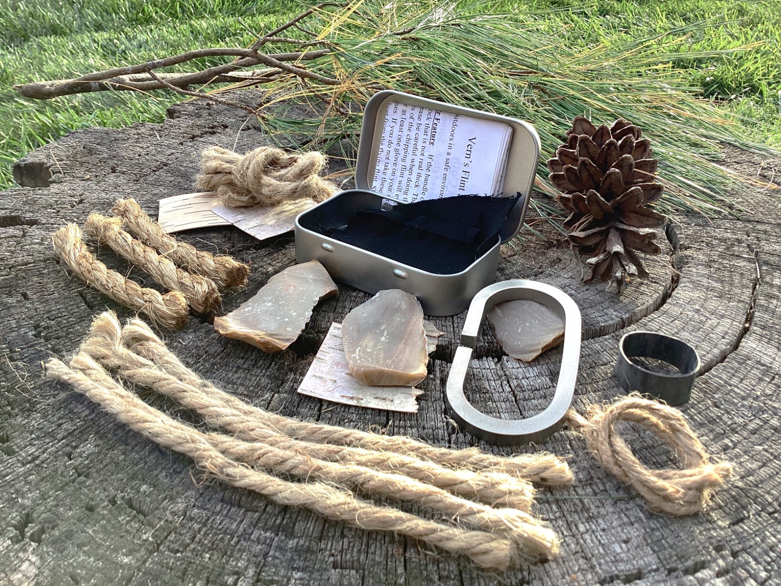 Complete Flint and Steel Fire Starter Set, Texas Chert /Flint Sharpener/ Extras