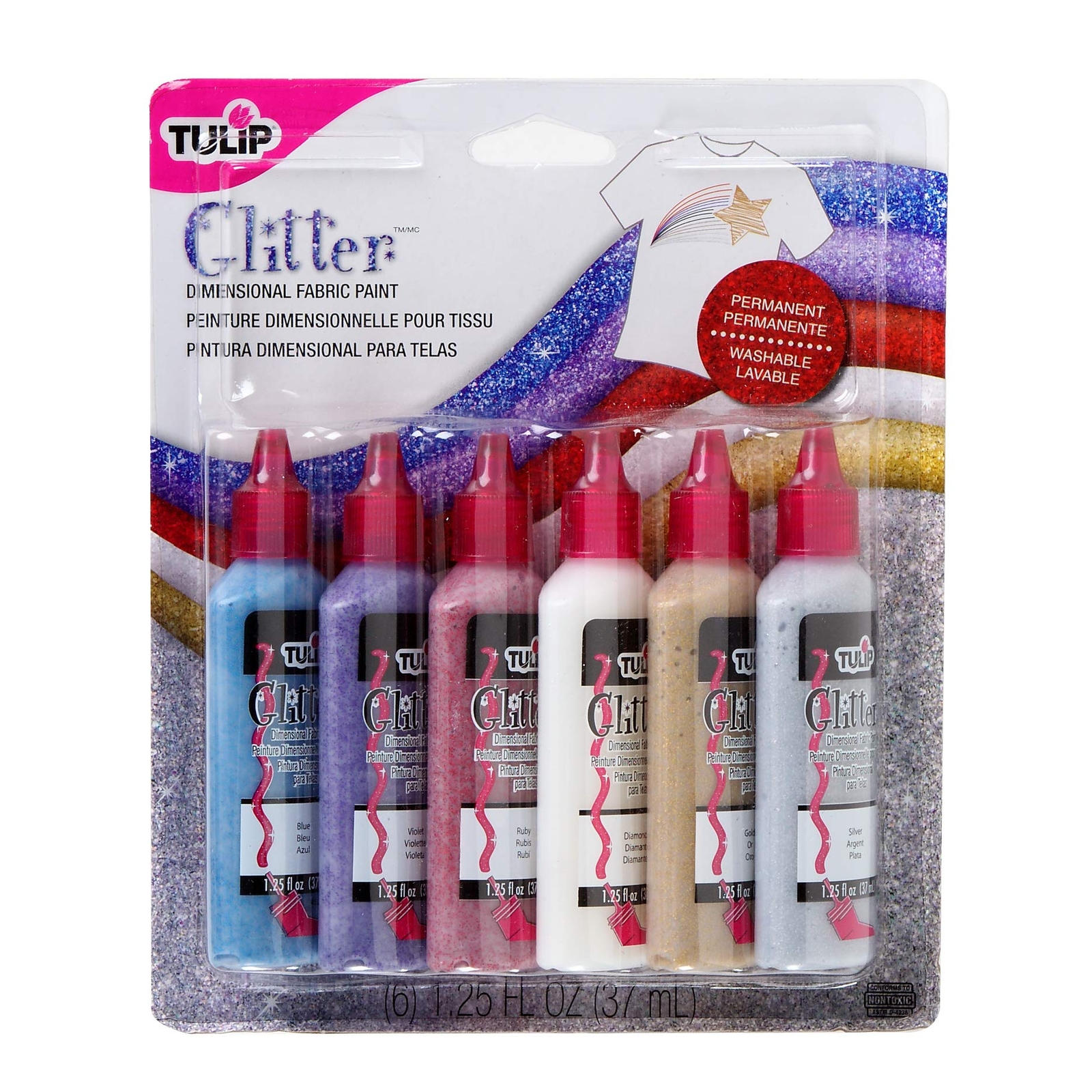 17581 Dimensional Metallic Fabric Paint 6pack glitter