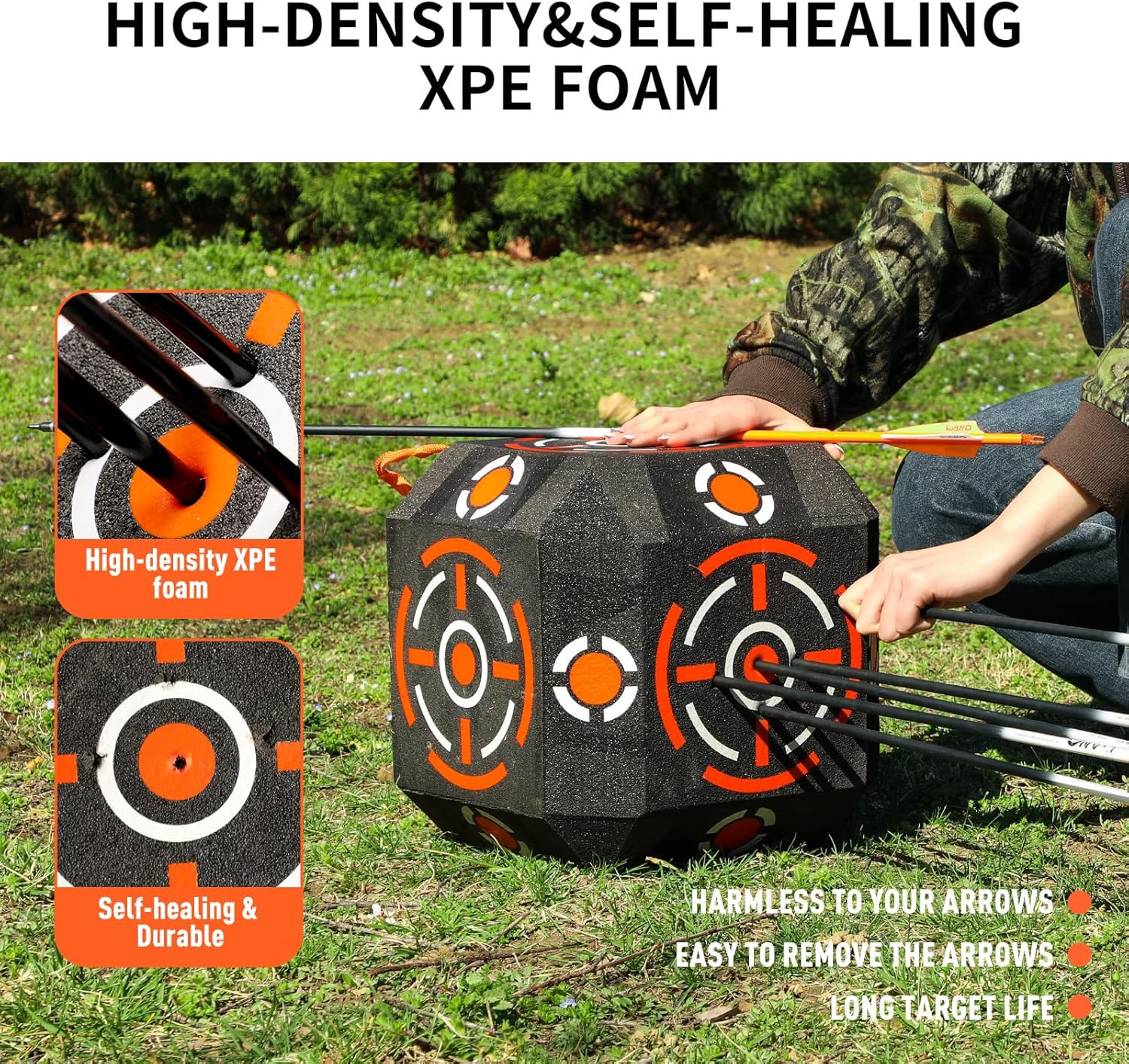 Multi-Sided Archery Target Block - High Polymer Fiber Bow & Arrow Target with Li
