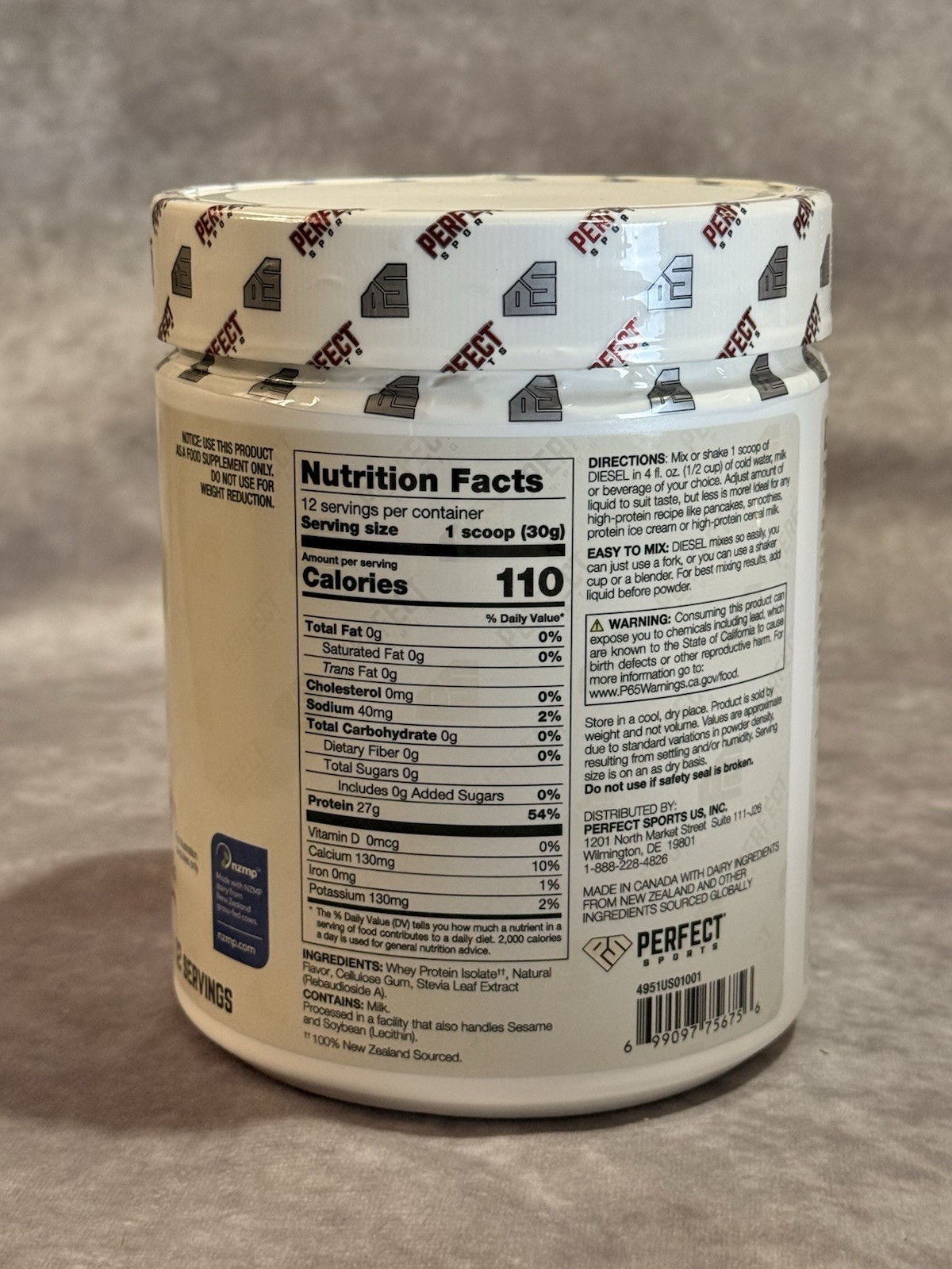 Perfect Sports Diesel Whey Isolate Powder French Vanilla 27g Protein 360g