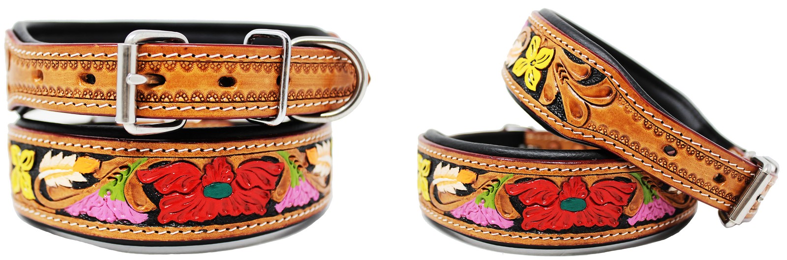Dog Puppy Collar Genuine Cow Leather Adjustable Padded Canine 6090