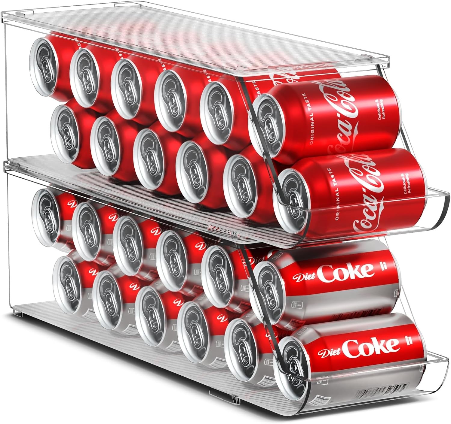 Clear Soda Can Organizer for Refrigerator, Stackable, Holds 12 Cans (2-Pack)