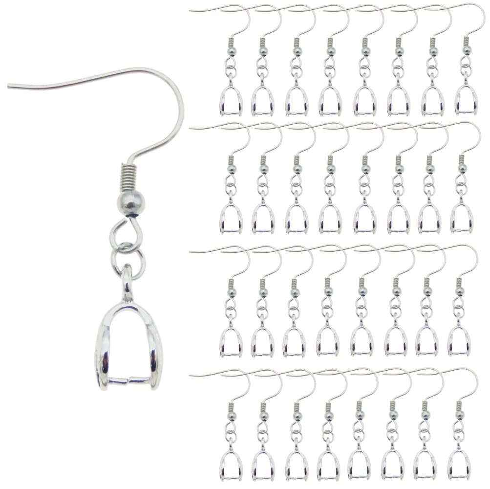 50PCS Earring Hooks with Pinch Bails Clasp for DIY Earring Making (Silver)