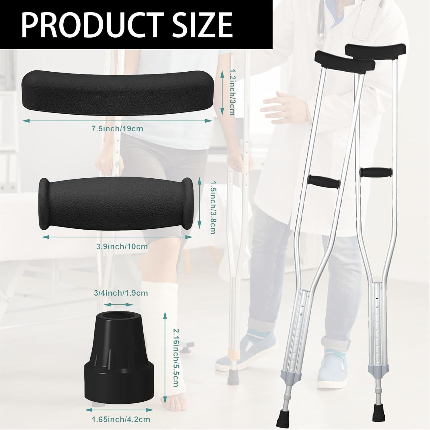 Crutch Padding and Crutches Accessories, Comfort Sets-Black