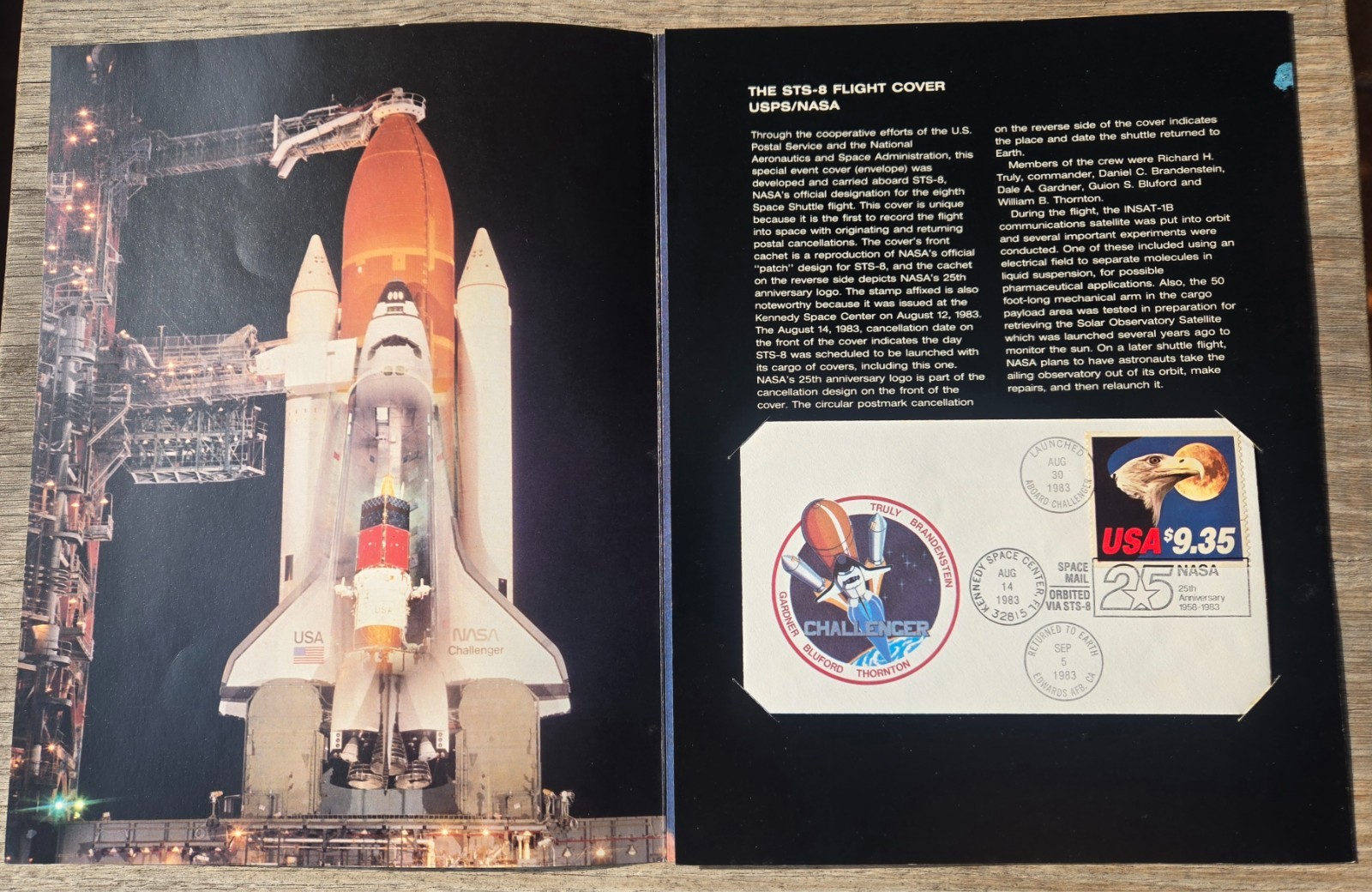 NASA USPS Processing Error STS-8 Flight cover & Folder + Original disclaimer