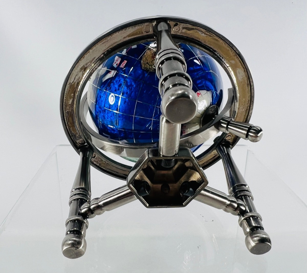 6" Mini black Gemstone World Globe with Silver Stand Tripod Office Desk Decor