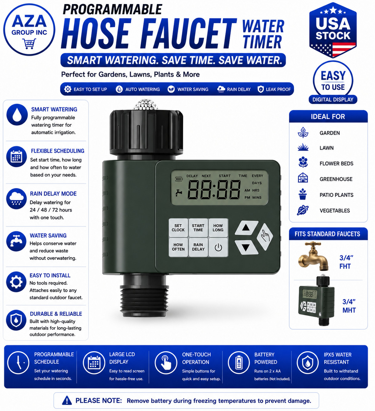 Hose Faucet Water Timer for Outdoor Garden, Ortis Programmable Sprinkler Time...