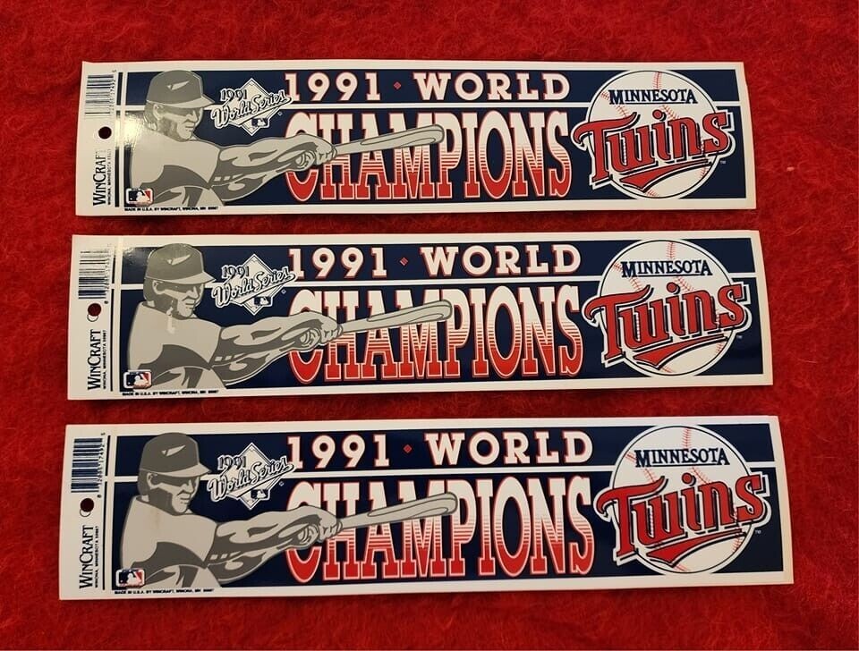 Lot of 3-1991 MINNESOTA TWINS World Series Champions Bumper Sticker-VTG ⚾⚾⚾-NOS