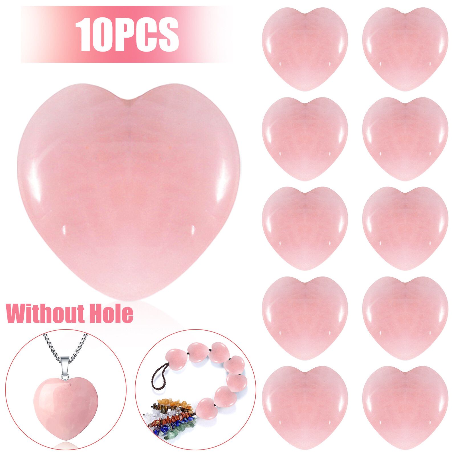 10Pcs Natural Crystal Rose Quartz Pocket Palm Worry Stones Puff Heart Healing