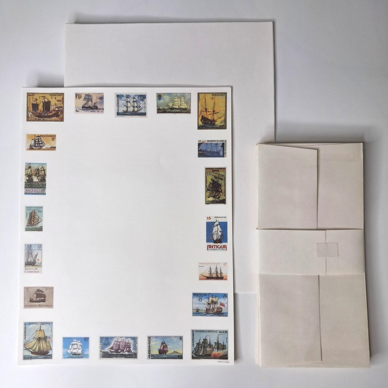 20 Country Ship Stamp Stationery Writing Paper 6 Pages, 15 Blank Pages Envelopes