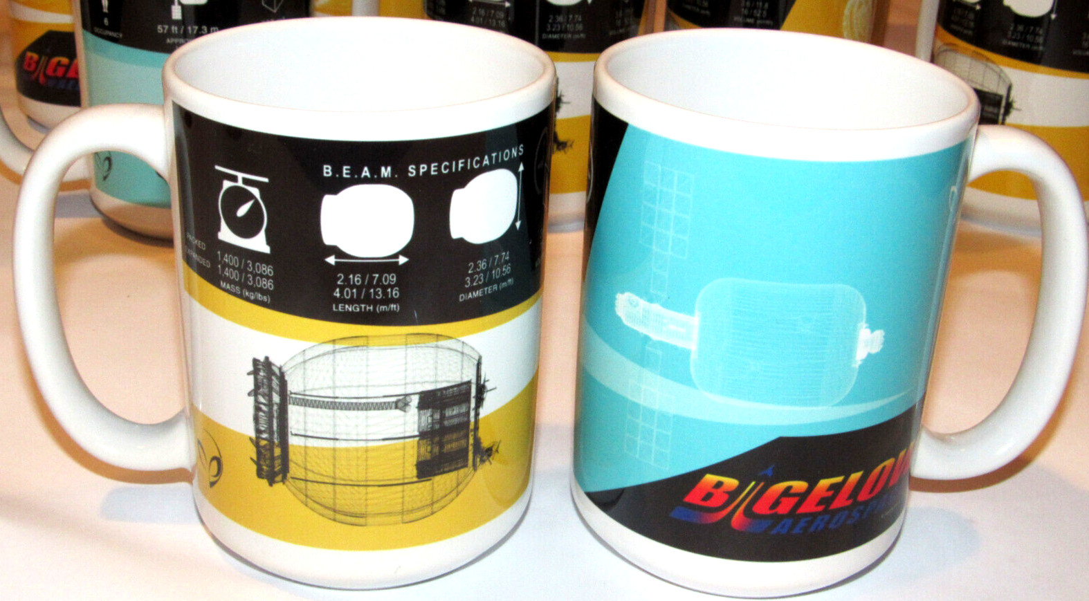 2 2017 UNUSED BIGELOW AEROSPACE COFFEE MUGS! BEAM ACTIVITY MODULE & B330 HABITAT