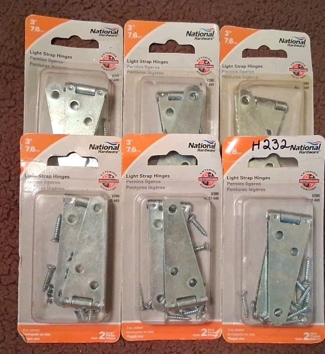 6 2pks Stanley 3" Light Strap Hinges Zinc Plated