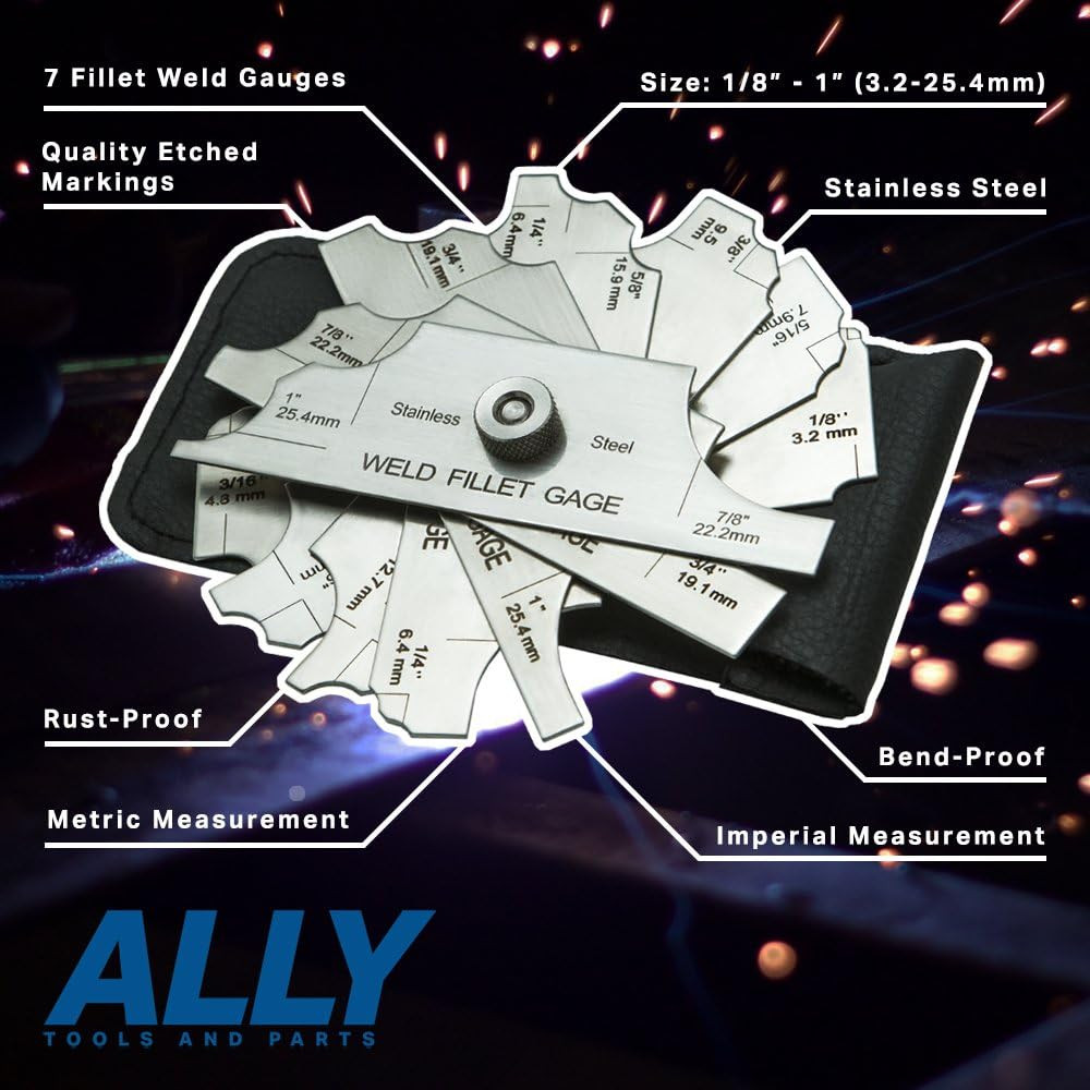 Ally Tools 7 Piece Fillet Welding Inspection Gauge Set Includes Leather Case - (
