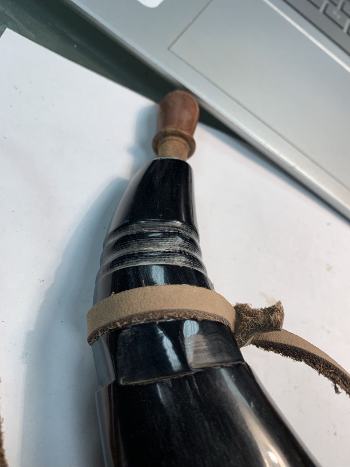 Gun Powder Horn Muzzleloader Reenactment Mountain Man Rendezvous W/ Leather