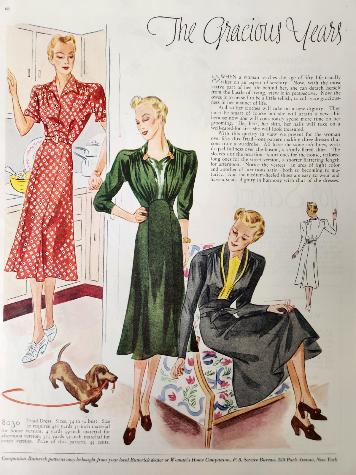 Dachshund Dog Butterick Fashion Women Triad Dress Vintage 1938 Magazine Print Ad