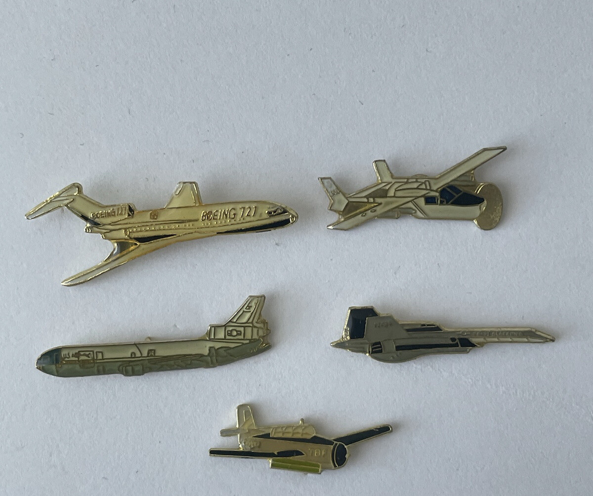 Vintage 6 Military Lapel Hat Pins - TBF Avenger, Boeing 727, More - (LOT 10)