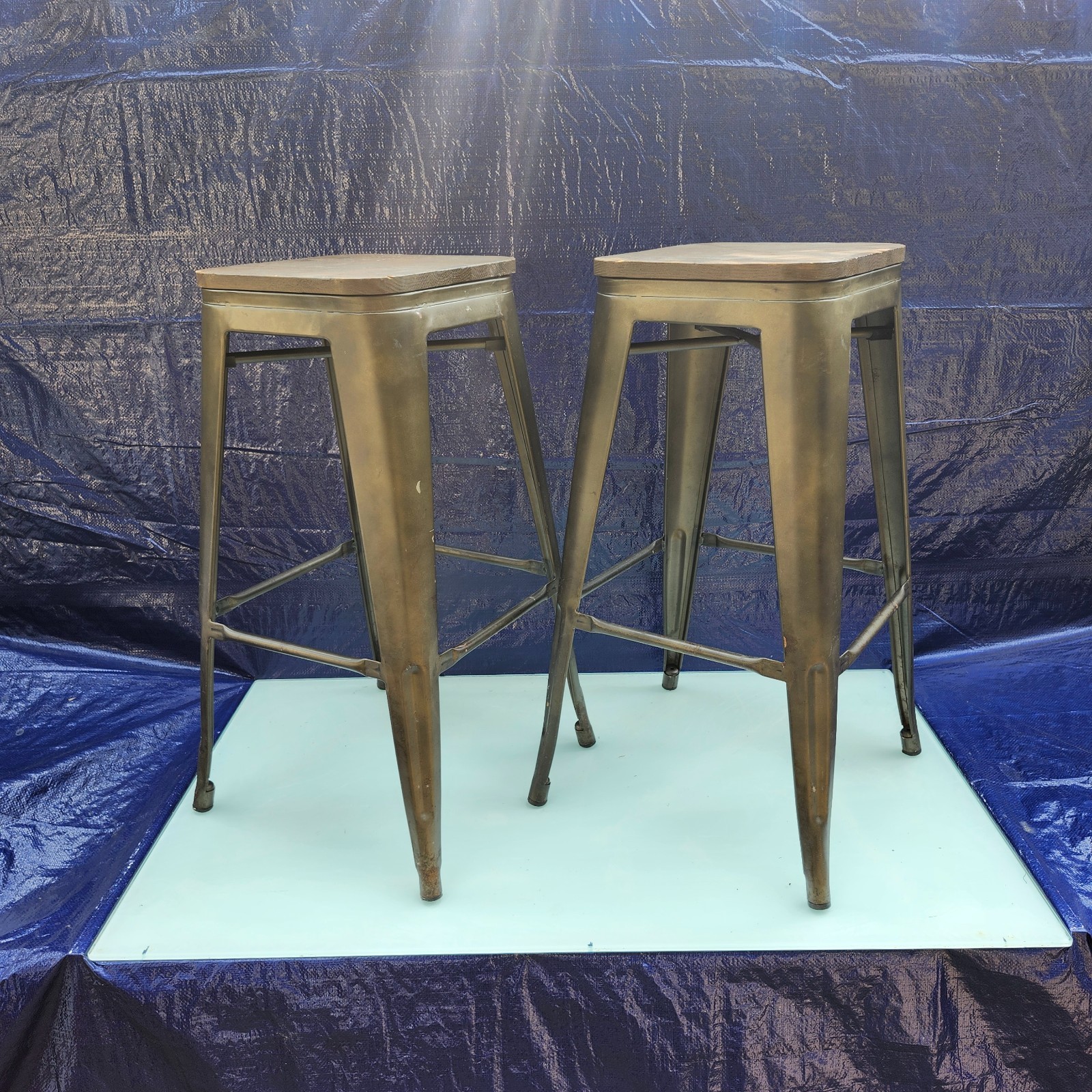 NICE! Stackable 30" Metal Barstool Walnut Wood FREE Local Pick Up DetRestaurantX