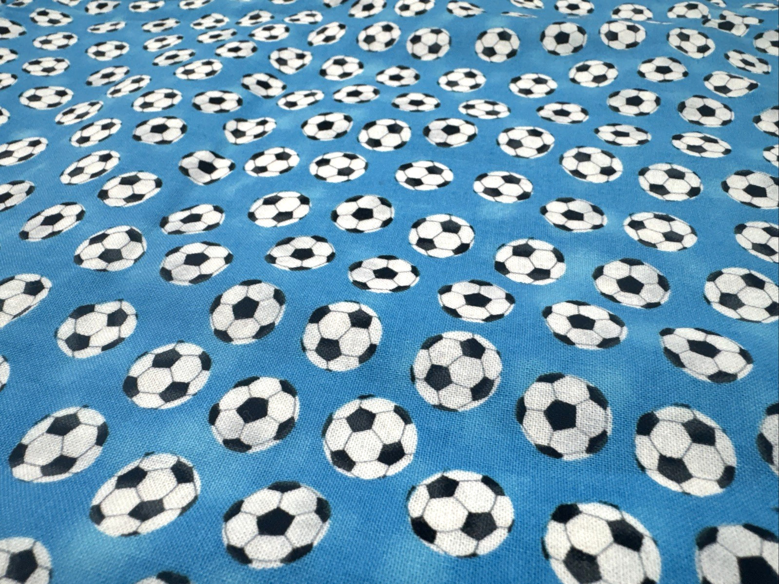 Soccer Balls Turquoise Blue Cotton Fabric BTHY #51