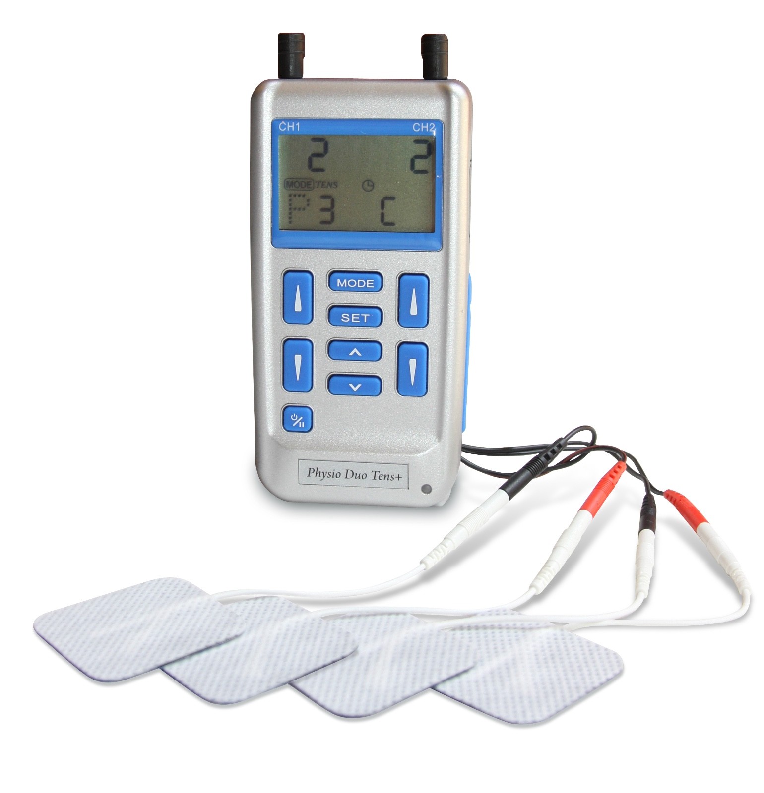 PHYSIO DUO TENS + machine, 4 pads, USB charger, natural pain relief unit