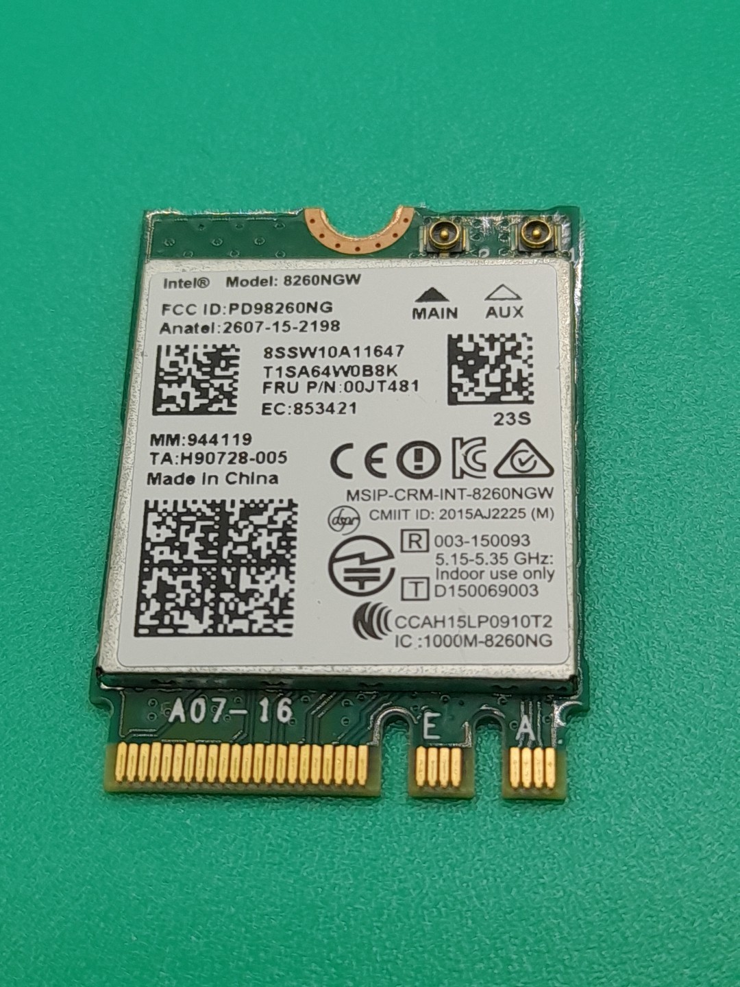 8SSW10A11647 00JT481 8260NGW LENOVO WIRELESS BLUETOOTH CARD EDGE 2-1580 (CA72)