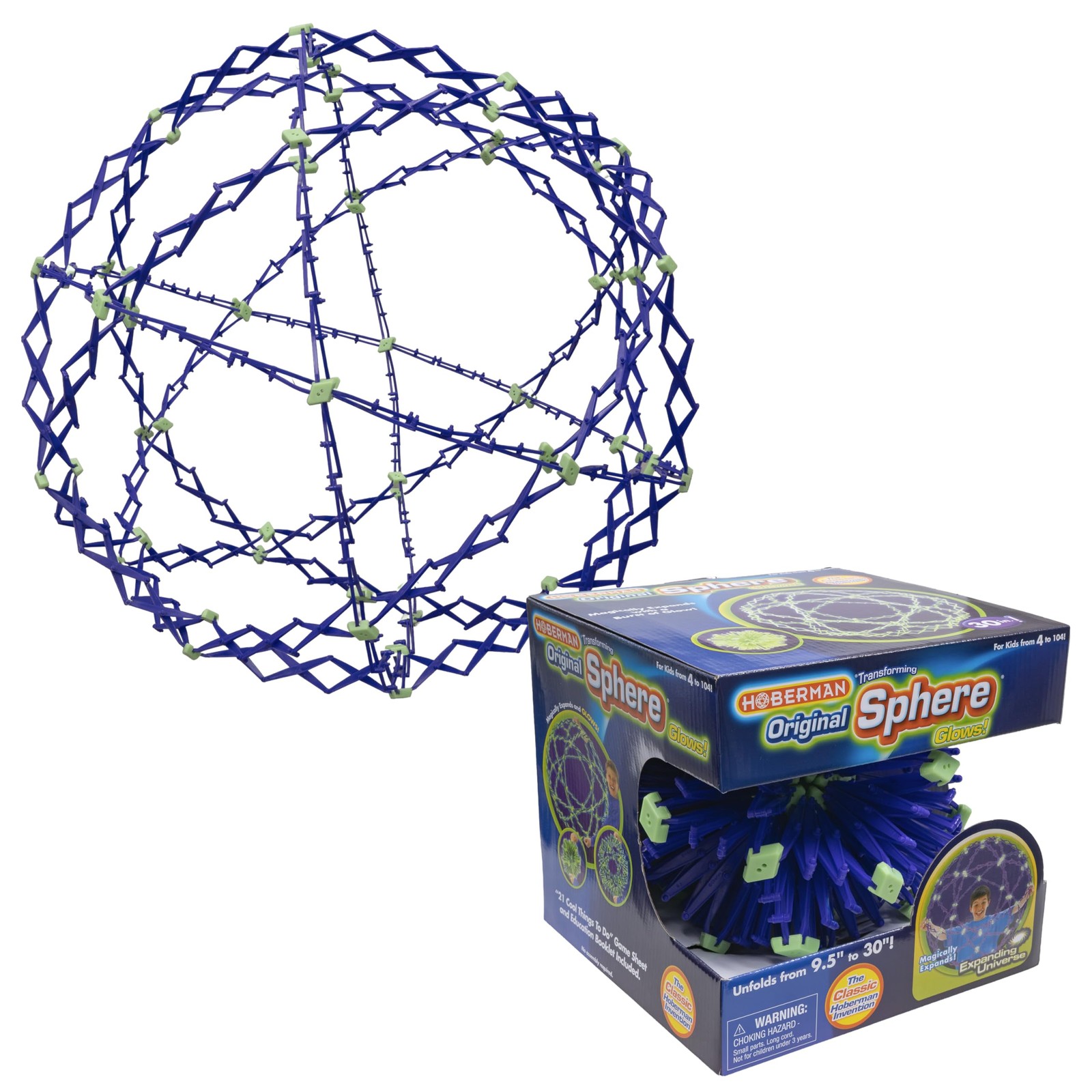 Hoberman Glow Expanding Sphere, Glow STEM Sensory Toy, Ages 4+