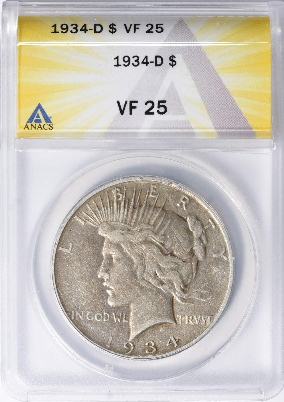 1934-D PEACE DOLLAR ANACS VF25