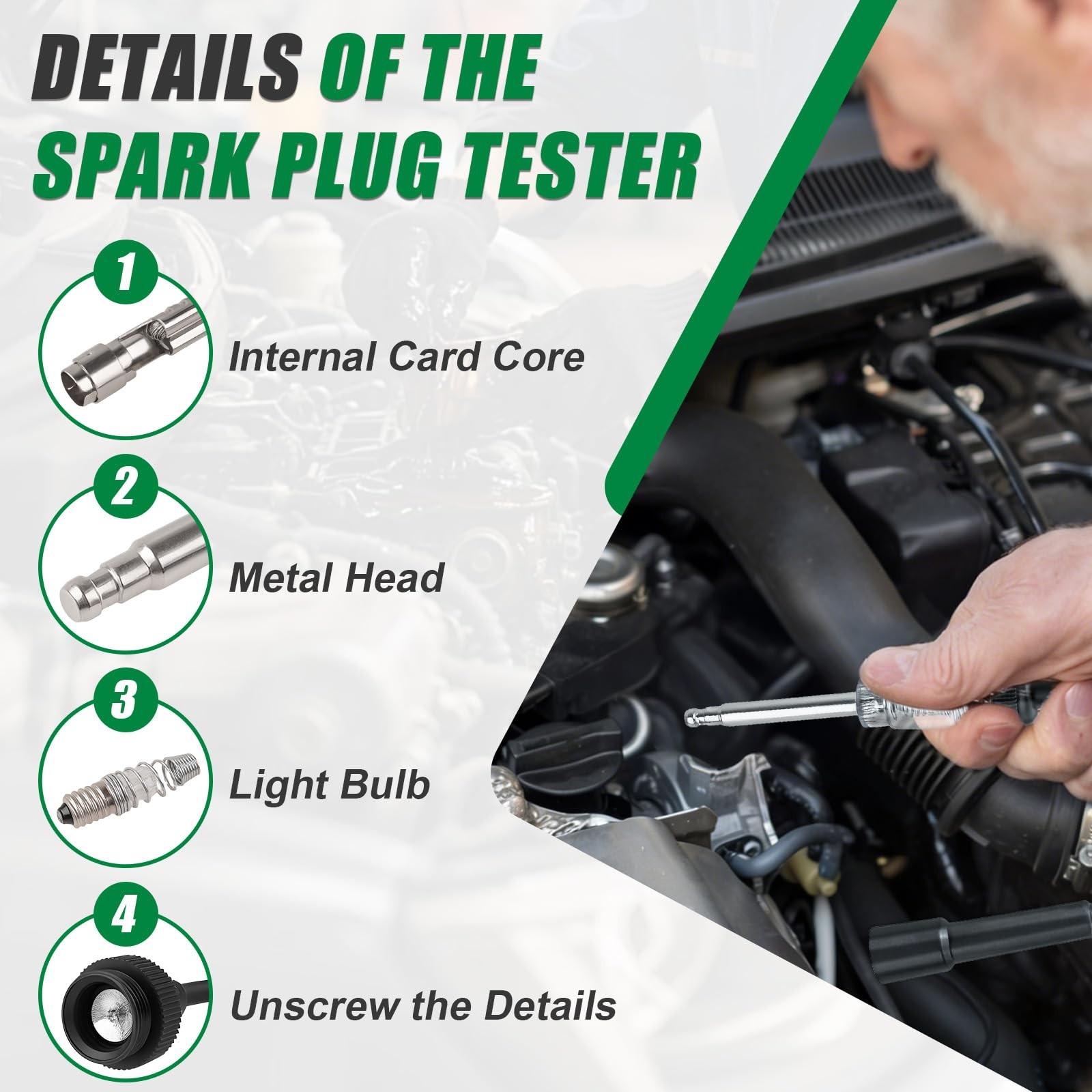 2PCS Spark Plug Tester, Inline Ignition Coil Tester Black+White