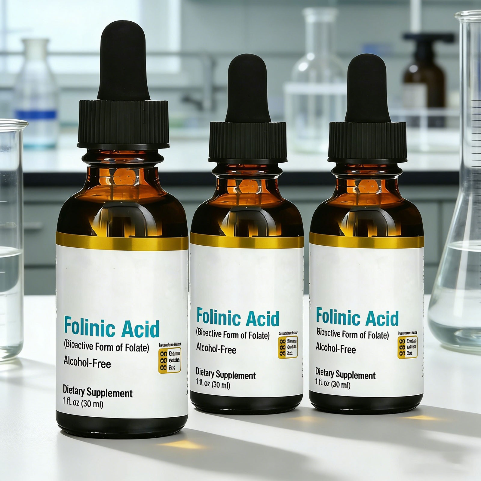 BUY 2 GET 1 FREE California Gold Nutrition Folinic Acid Alcohol 1oz/30ml- 3 Pack