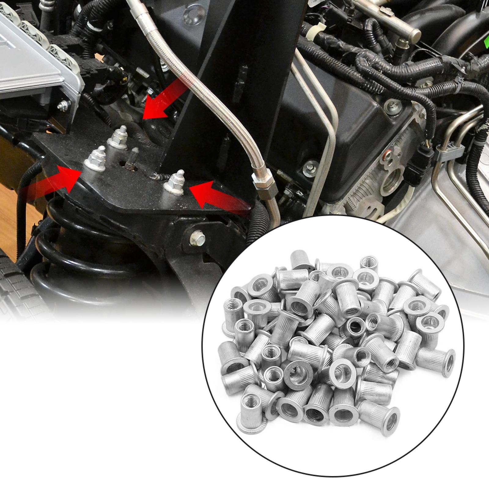 60pcs M6 Silver Tone Flat Head Rivet Nut Insert for Car Vehicle