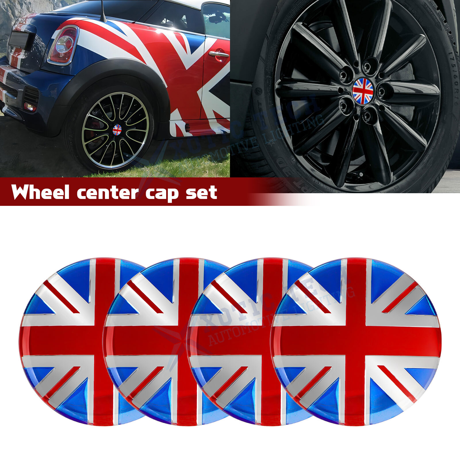 For Mini Cooper Car Wheel Centre Center Rim Stickers Decals Red Blue Union Jack