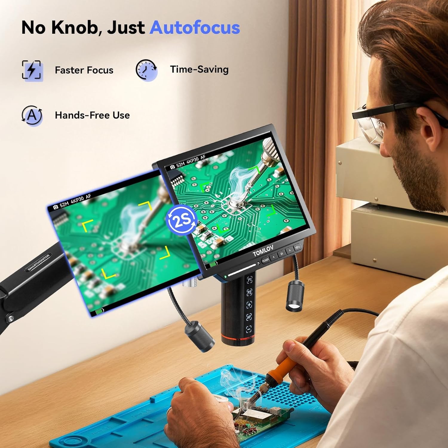 TOMLOV Autofocus 4K Digital Microscope 52MP Coin Microscopes with Screen HDMI
