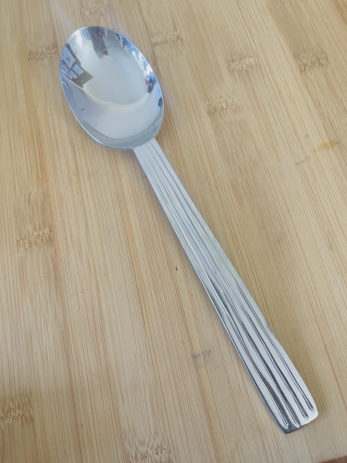 Pfaltzgraff 18/0 Stainless Glossy Ridges INDY Solid Serving Spoon 9.5" Rare!