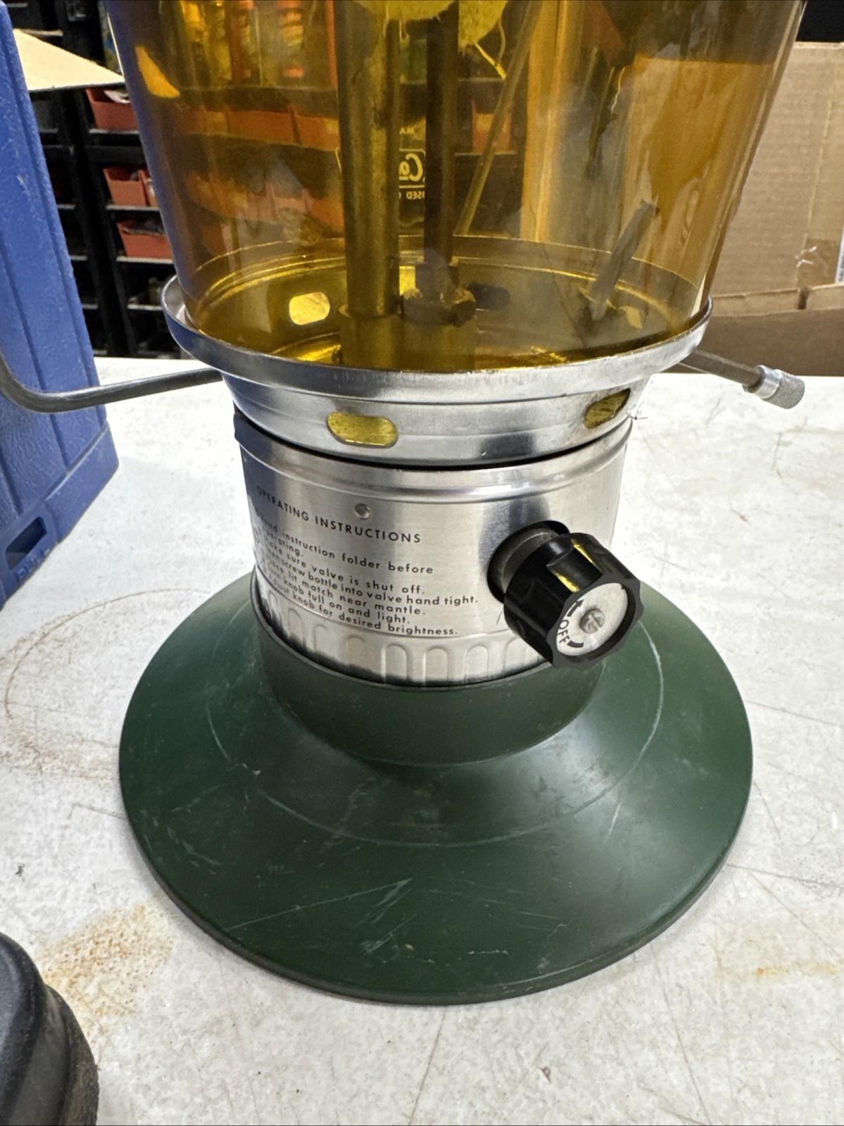 Vintage Coleman Propane Camping Lantern Model 5114 With Amber Globe Working Case
