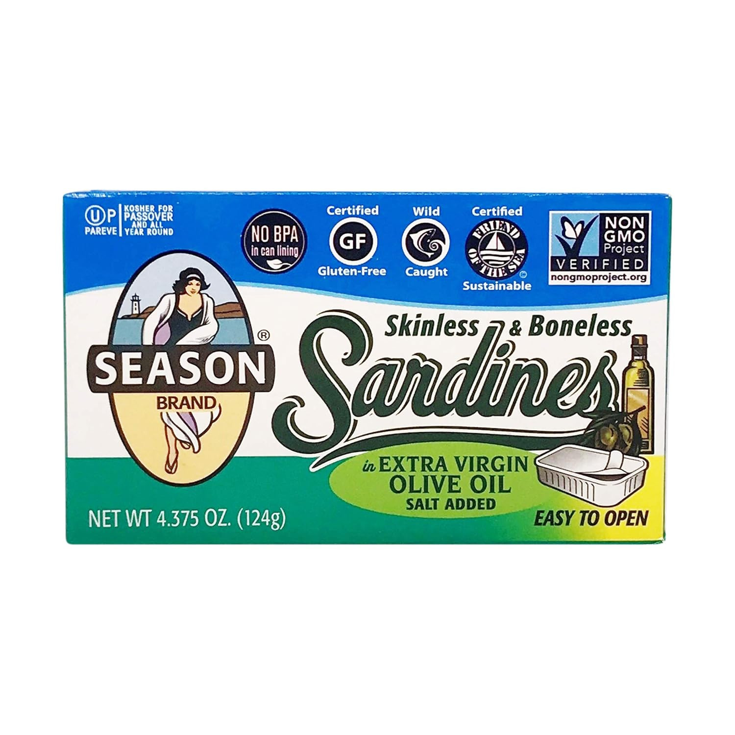 Skinless and Boneless Sardines in Organic Extra Virgin Olive Oil, 4.375 Ounce