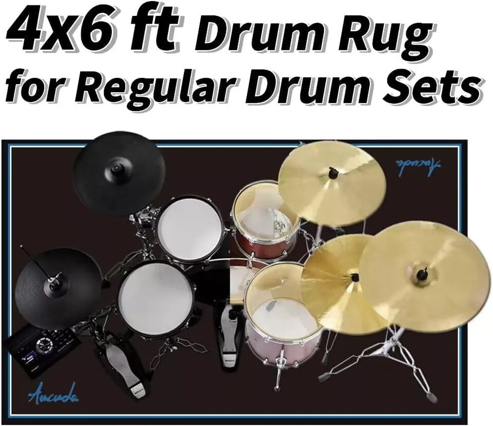 4X6 Drum Rug Electrical Drum Carpet Non-Slip Soundproof Drum Pad Mat Black&Blue