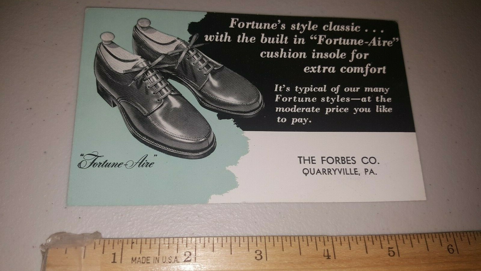 VINTAGE SHOE ADVERTISEMENT FORBES CO "Fortune-Aire" QUARRYVILLE PENNSYLVANIA
