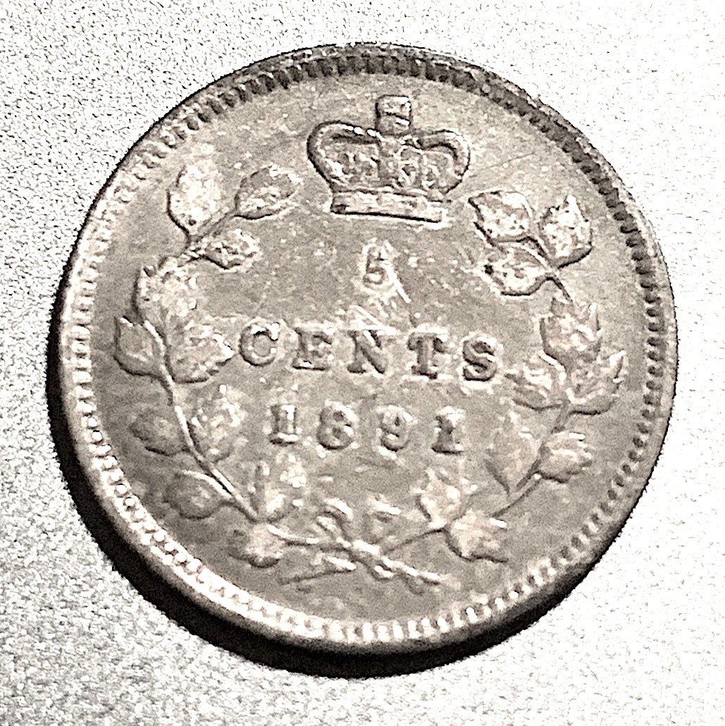 CANADA 5 Cents 1891 .925 Silver KM-2 F-VF Postaid-USA