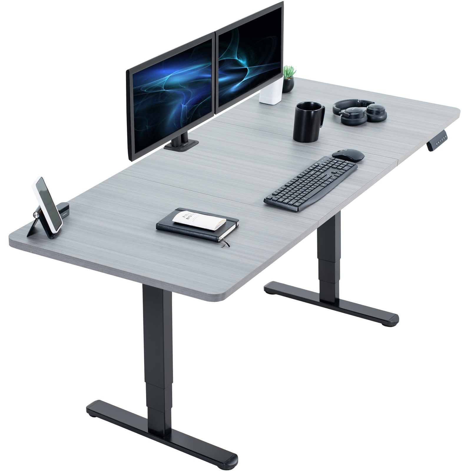 VIVO Electric 71” x 30” Stand Up Desk, Dark Gray Table Top, Black Frame