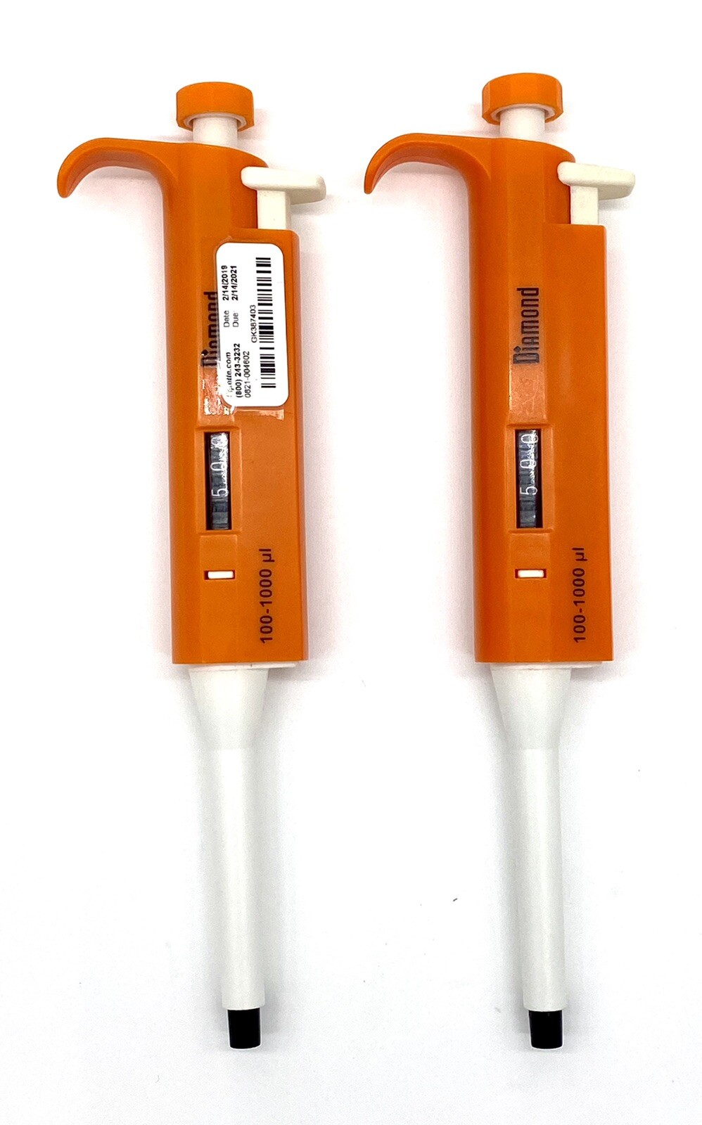 Two (2) Globe Scientific Diamond Lab Pipettes 100-1000 uL Micropipette Pipettor*