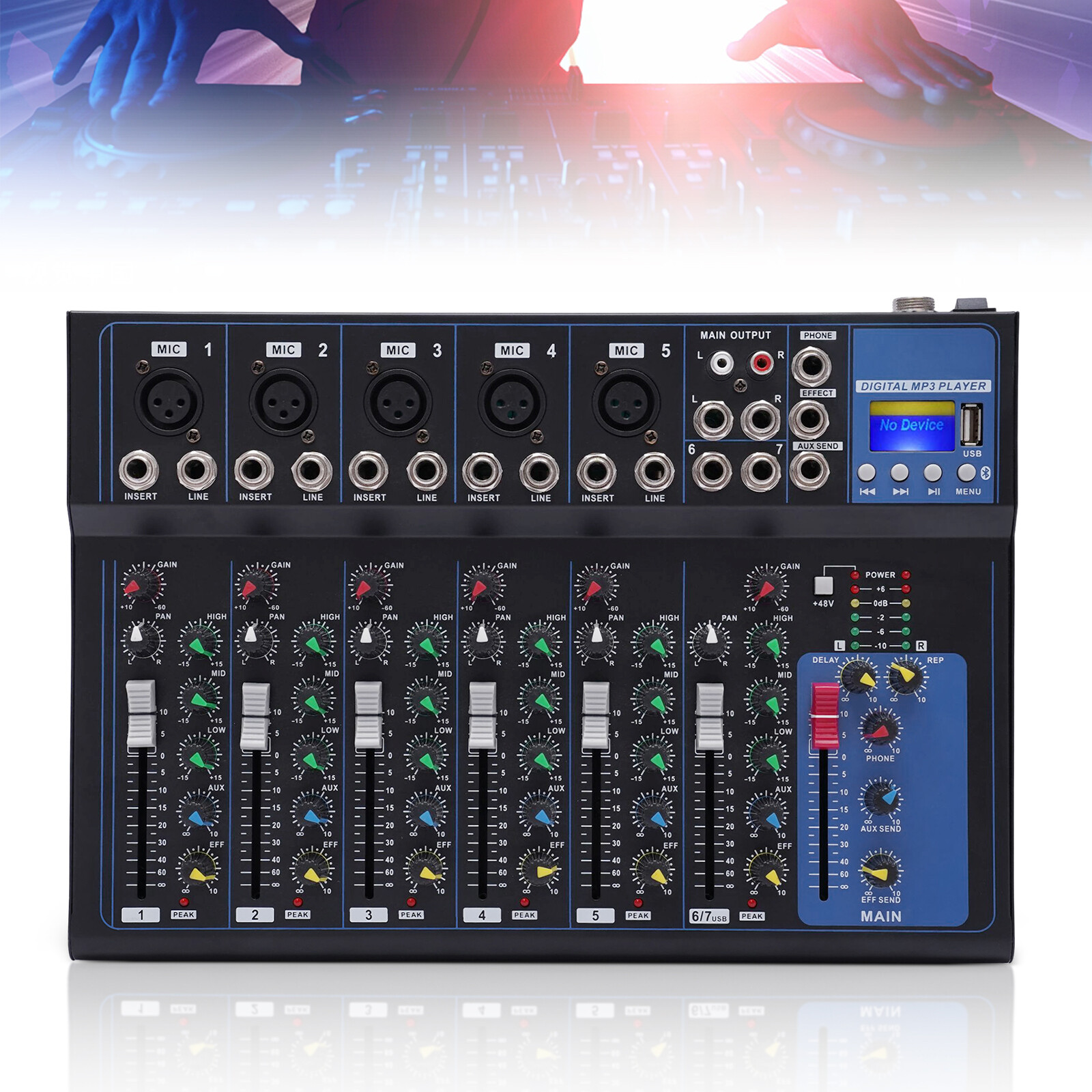 Mixer 7 Channels Studio Audio Mixer DJ Live Sound Mixing Console Bluetooth Mixer