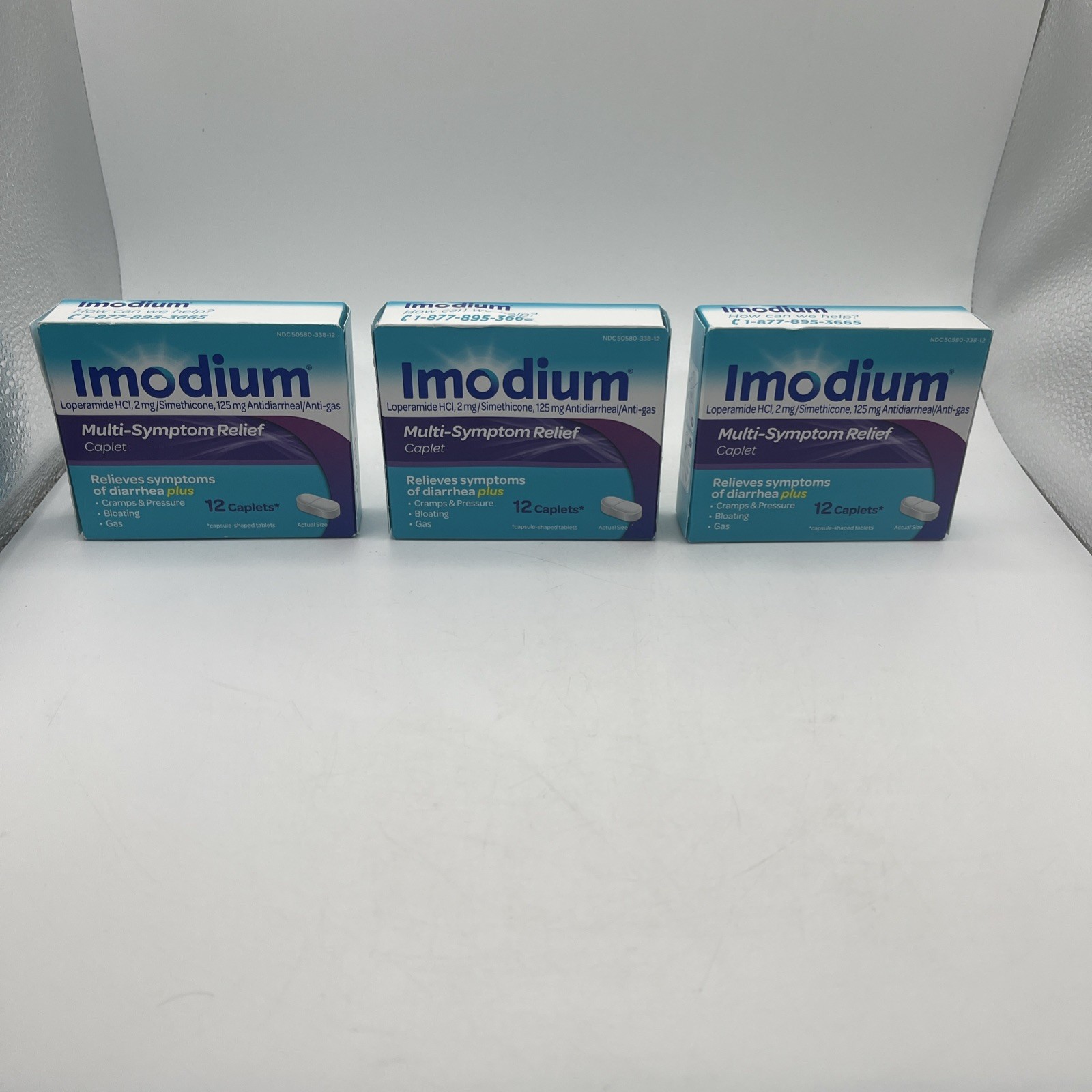 Imodiumm Multi-Symptom Relief 12 Caplets 125 mg Lot Of 3 Boxes Exp April 2027
