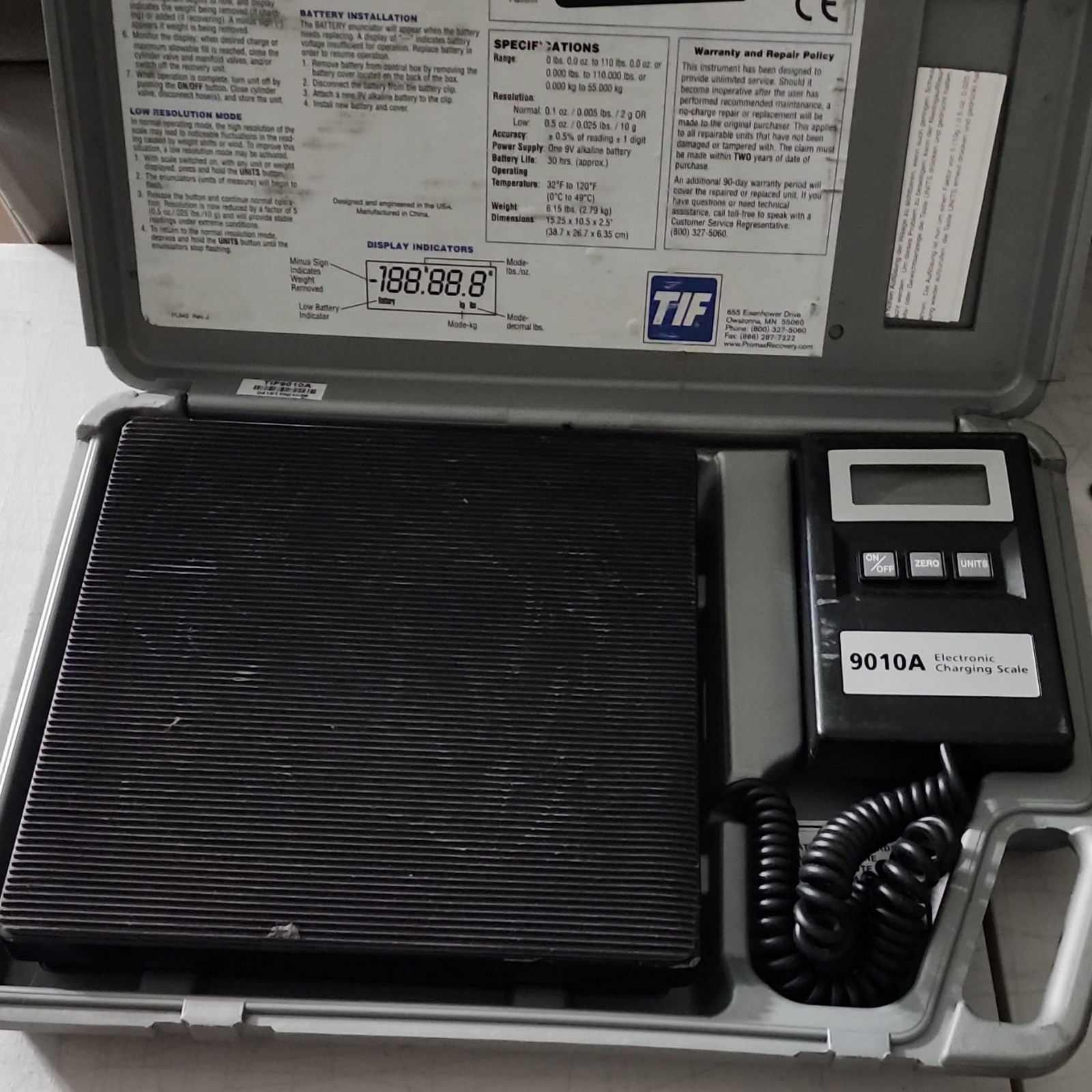 TIF 9010A Electronic Refrigerant Scale 110 lb with Carrying Case