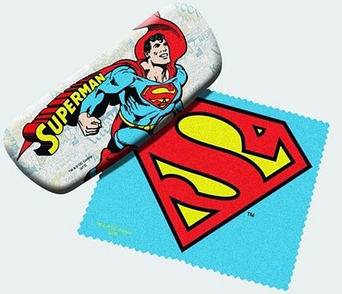 DC Comics Superman Eyeglasses Case With Chest Logo Cleaning Cloth NEW UNUSED